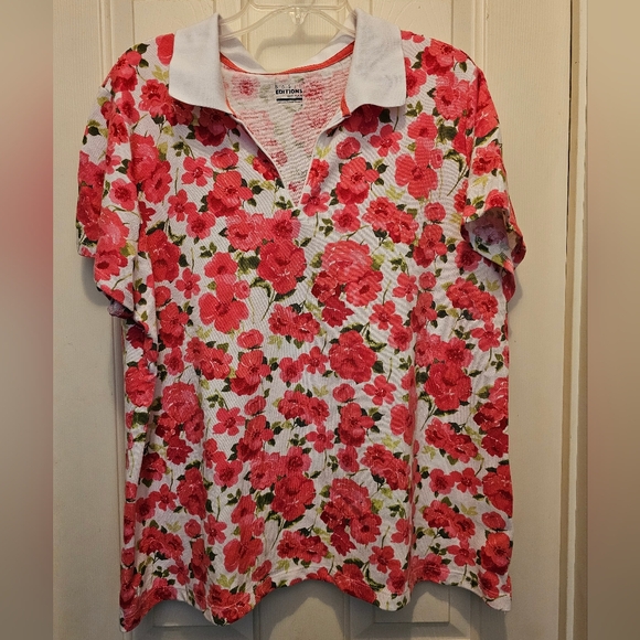 Basic Editions Floral Printed Polo - 1X - Picture 1 of 6